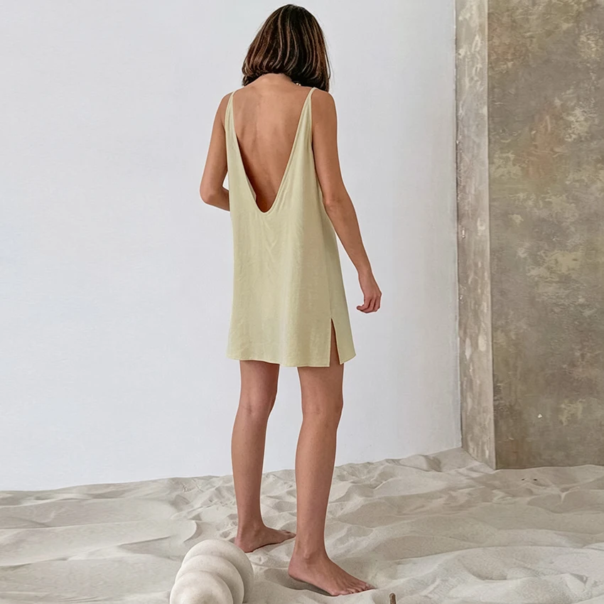 Hiloc Casual Blue Loose Mini Robe For Women Summer Sexy White Backless Nightgown Female 2026 Daily Black Sleeveless Sleep Dress