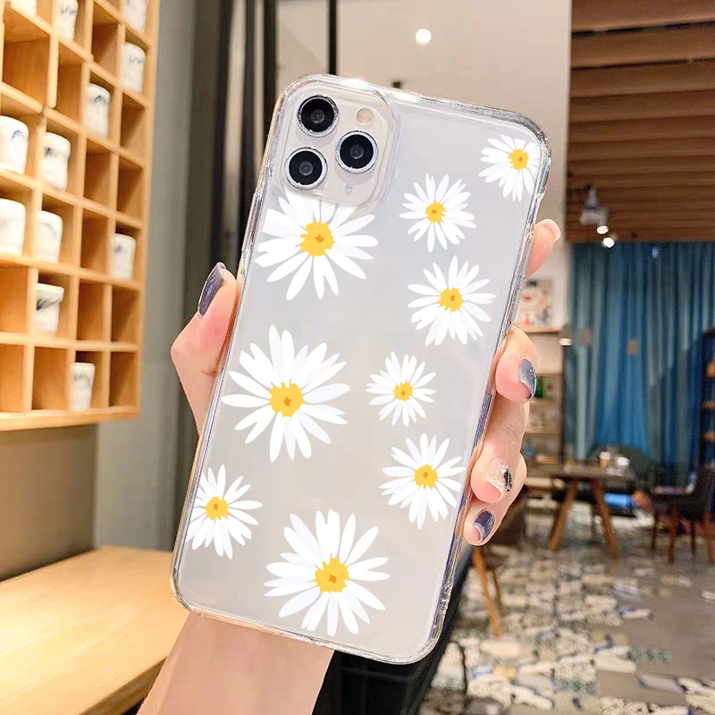 Summer Daisy Flower Phone Case for IPhone 11 12 13 14 15 Pro Max Mini XS Max X XR 8 7 Plus Bumper Shockproof Transparent Cover