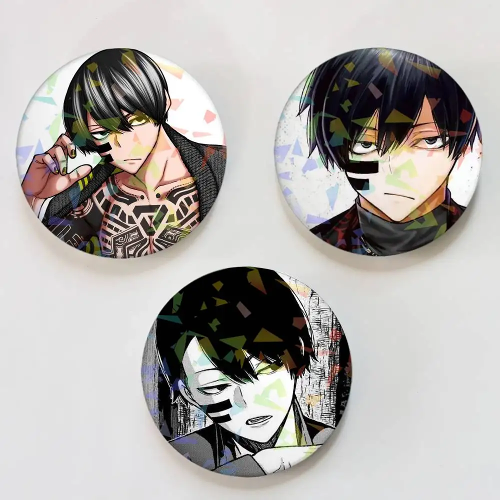 Naito Mudano Anime T-ToUgEN-N A-AnkI-I Round Badge Lapel Pins for Backpacks Briefcase Laser Brooch Clothes Gifts