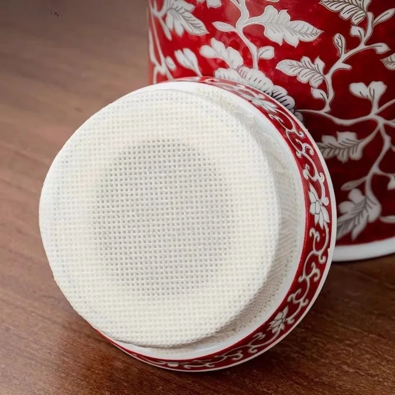 Creative Red and Blue Floral Ceramic Tea Leaf Canister Portable Airtight Moisture-Proof Jar Cylindrical Candy Storage Container