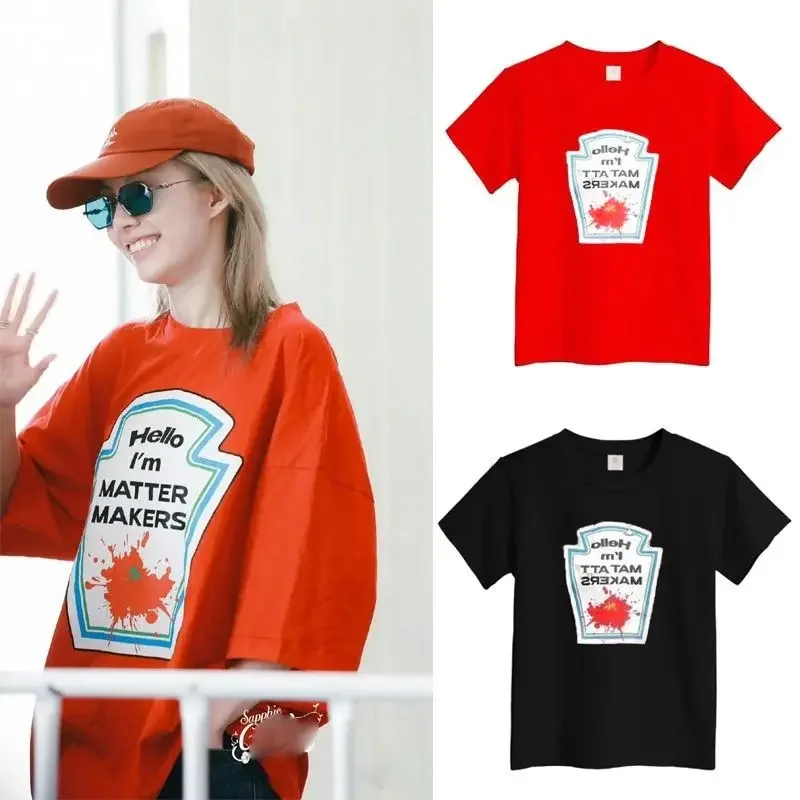 

Lingorm Chen Meiling's Cartoon Printed Pure Cotton Plus Size T-shirt Summer New Short Sleeved American Retro Trend Top