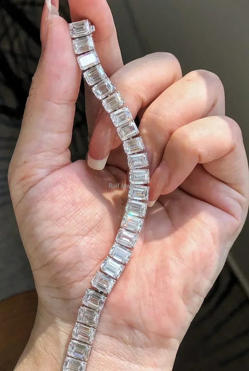 Ruif Customize Platinum about 1ct Emerald Cut Lab Grown Emerald Tennis Bralcelt for Women Wedding bangles Bracelets