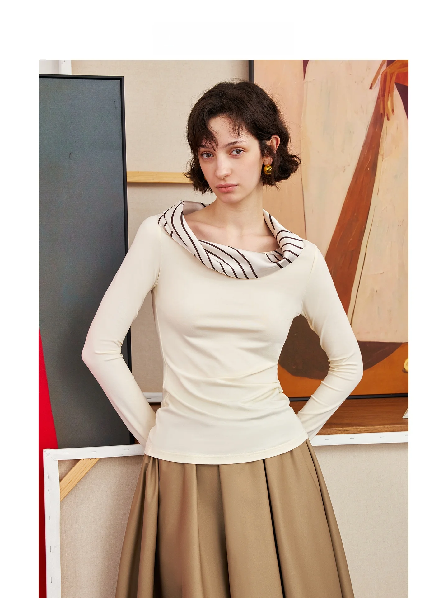 

Original AEL Modal Long Sve T-irt Women's Slim Fit Top Fake Two-Piece Base irt Commute Sle Autumn New Arrival