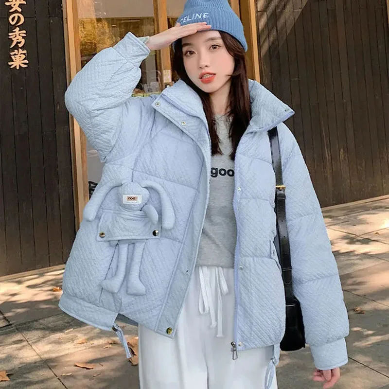 

Autumn Winter Casual Loose Parkas Jacket Women Sweet Cute Bunny Warm Thick Coats Korean Female Elegant Cotton Padded Outwear