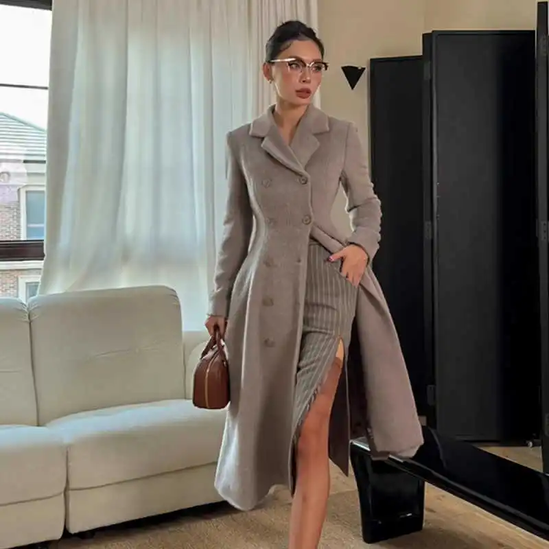 إنجلترا نمط المرأة معطف كشكش شيك مزدوجة الصدر معطف فستان الخريف الشتاء الدافئة مناسبة رسمية حفلة مخصصة #6