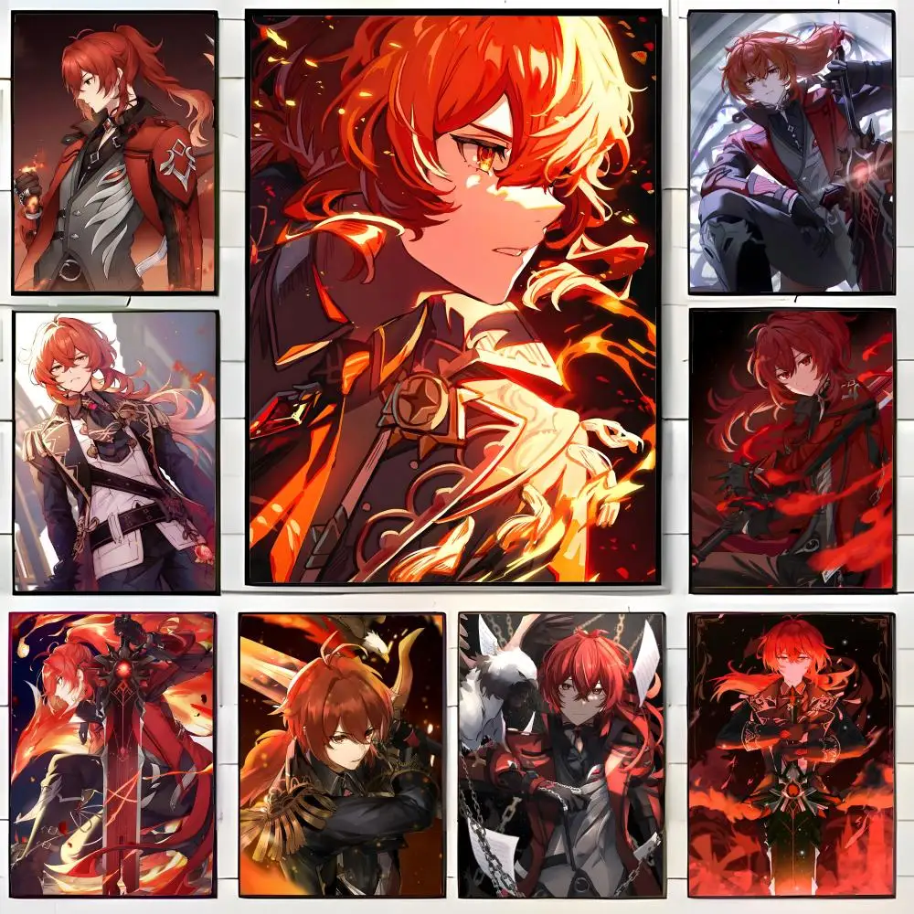 Hot Game G-Genshin I-Impact D-Diluc Handsome Poster Wall Art Print Poster Decorative Mural Home Decor Gift Unframed