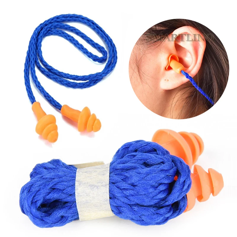 10 Pairs Corded Ear Plugs Reusable Silicone Earplugs with String Banded Ear Plug Sleep Noise Cancelling for Hearing Protection