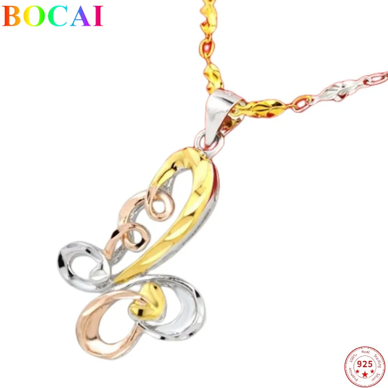 

BOCAI Sterling Silver S925 Necklace Women's Thai Silver Simple Butterfly Color Neck Chain Pure Argentum Valentine's Day Gift