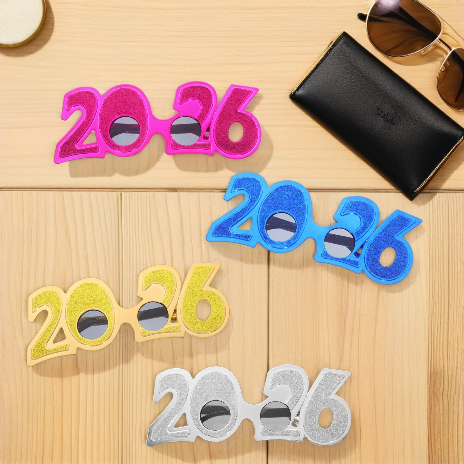 

4Pcs New Year Number Glasses 2026 Funny Party Eyewear for Adult Holiday Celebrations Lightweight Plastic Photo Booth Props
