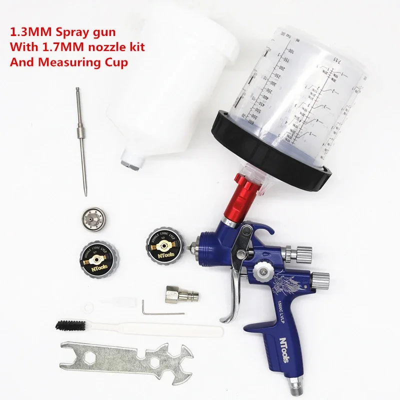 Lvlp Spray Gun 1.3 And 1.7mm Nozzle With Adapter And 600CC Tank Air Spray Gun With Quick-Connect Wash-Free Tank Paint Mixing Cup