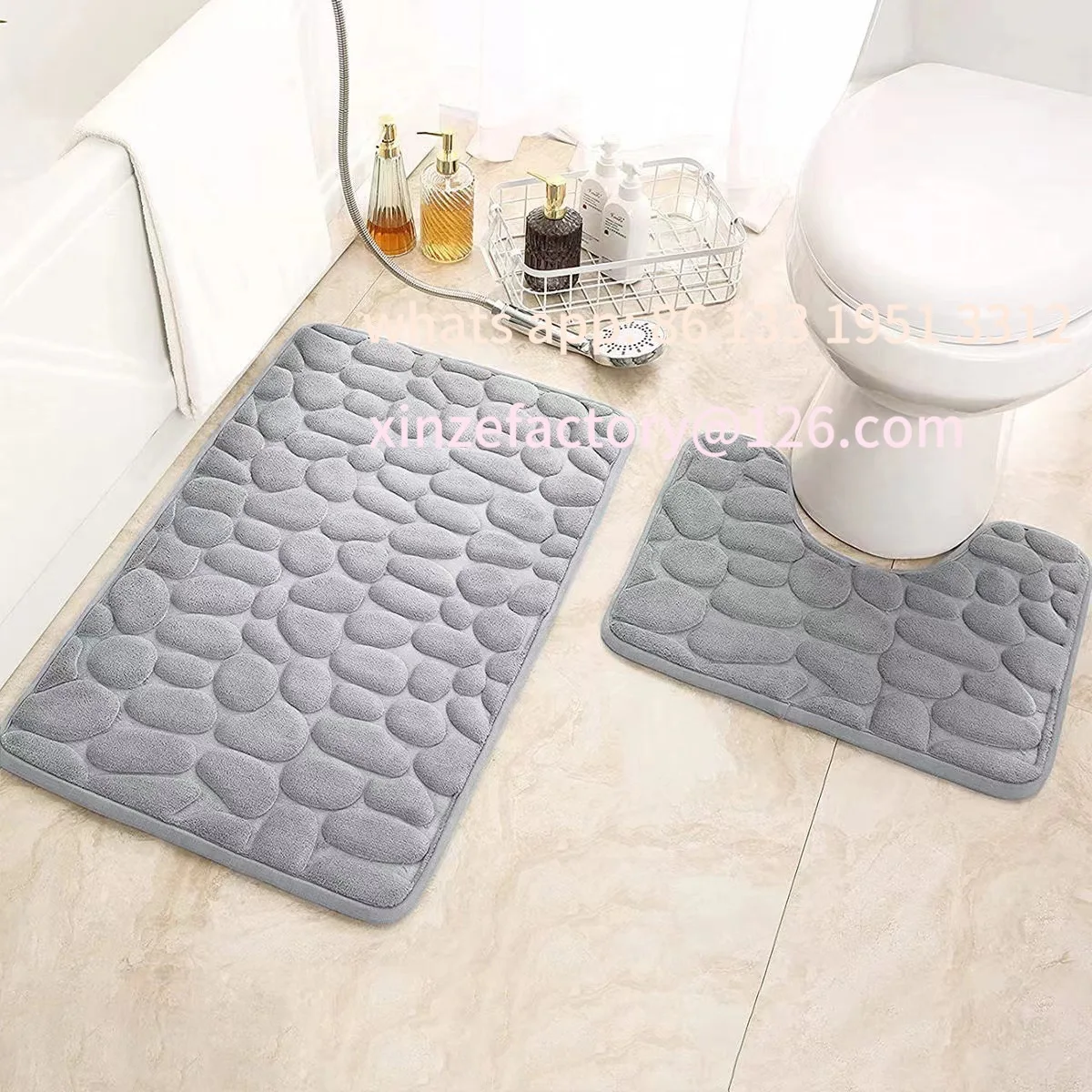 

Coral velvet floor mat solid color simple style bathroom floor mat two-piece set toilet bathroom non-slip mat