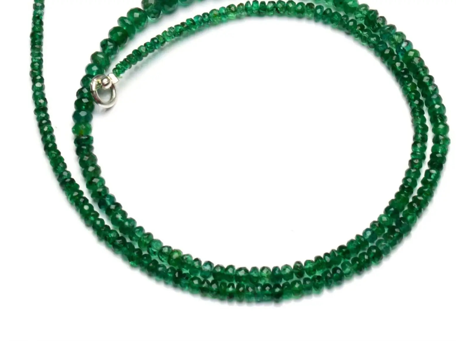 

Natural Gem Zambia AAA Emerald 2x4mm Faceted Rondelle Beads Necklace 17"