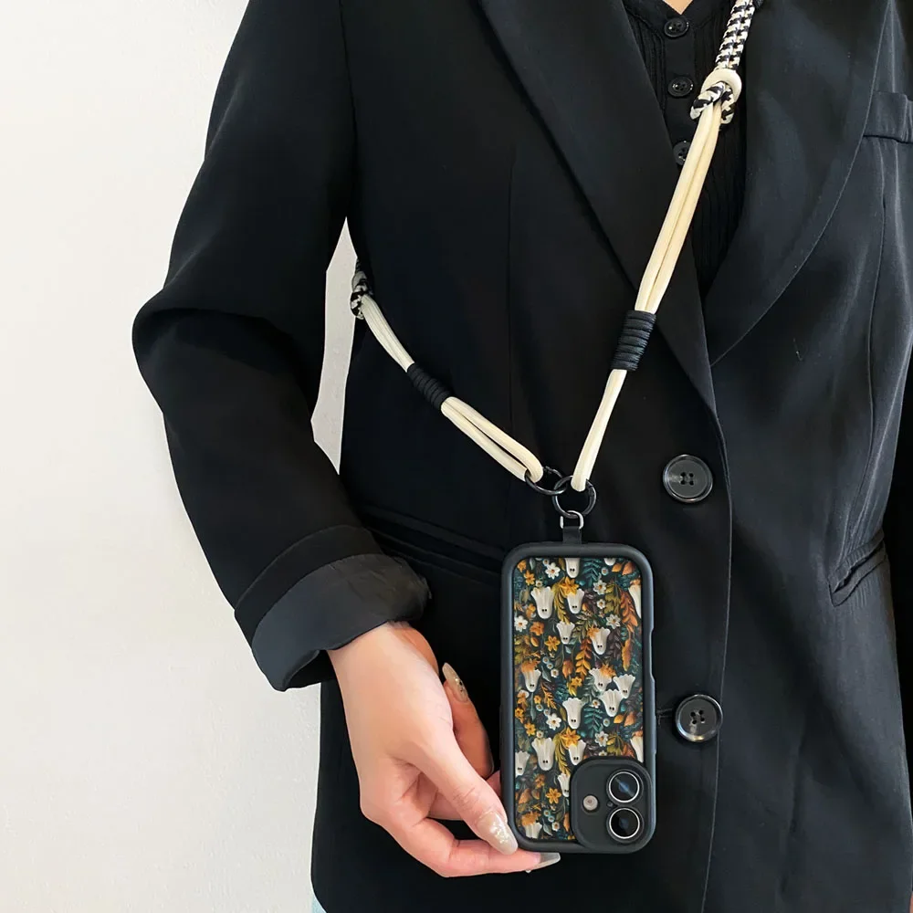 Ypm5Halloween Ghost Crossbody الحبل الحال بالنسبة آيفون 16 15 14 13 12 11 17 برو ماكس XS ماكس XR 7 8 زائد سلسلة المعصم حبل طويل غطاء