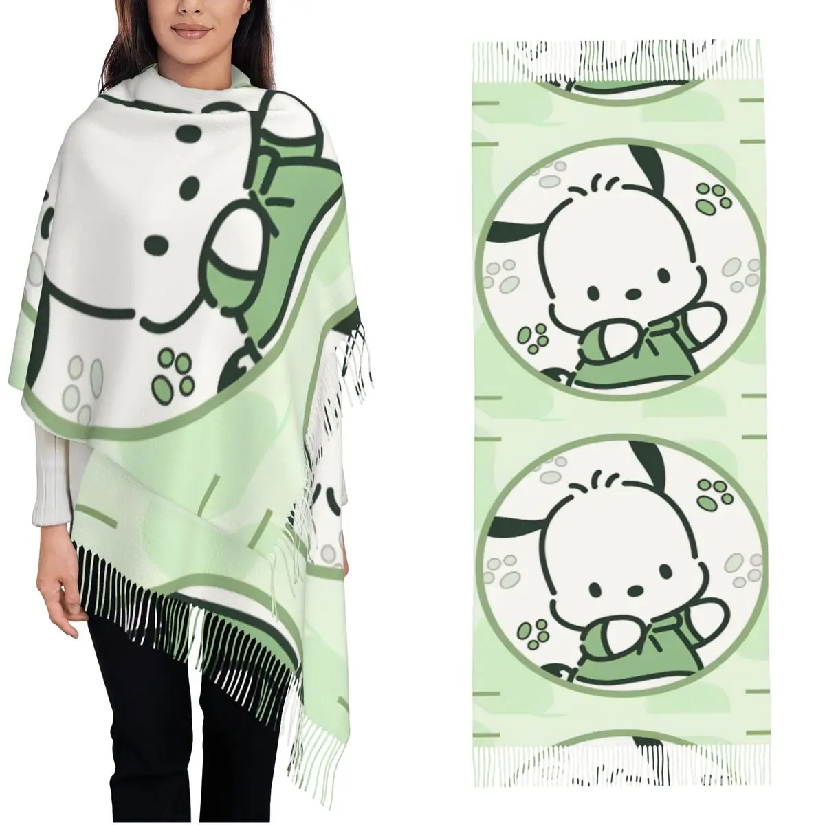 Pochacco Cute Dog Logo Shawls Wraps for Womens Winter Long Soft Scarf Pashmina Tassel Scarves