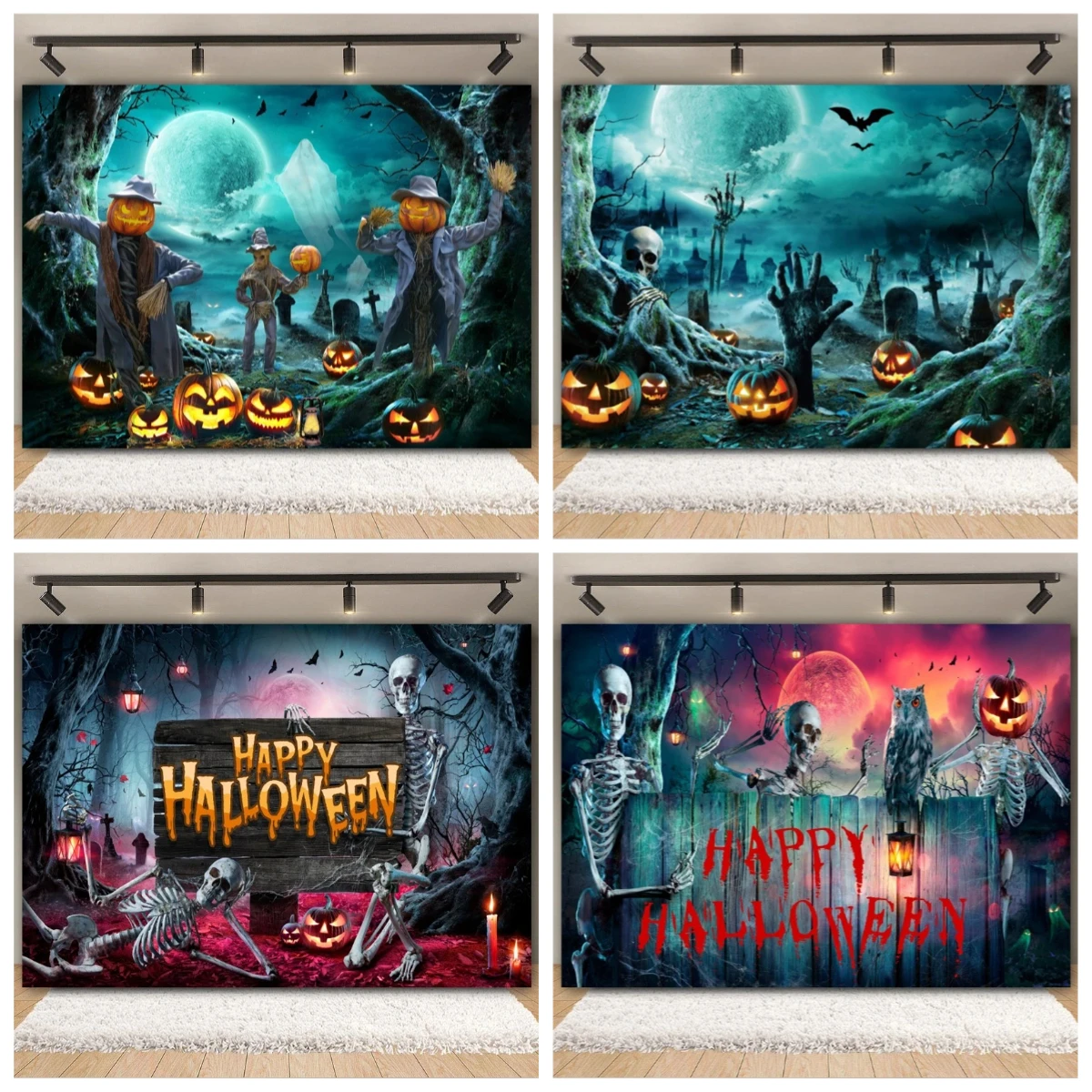 

Halloween Photography Backdrop Horror Night Moon Scary Graveyard Castle Pumpkin Skull Children Portrait Photo Background Decor