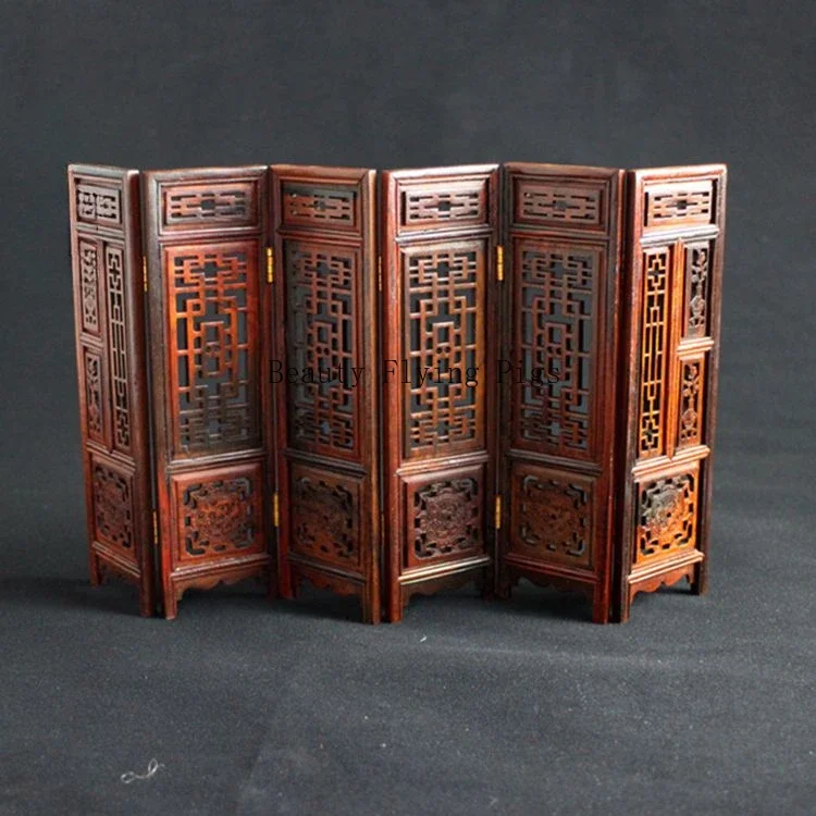 

1pc, Small Wooden Screen, Redwood Carved Hollow Small Screen, Tea Room Decoration, Home Partition, Wooden Handicrafts