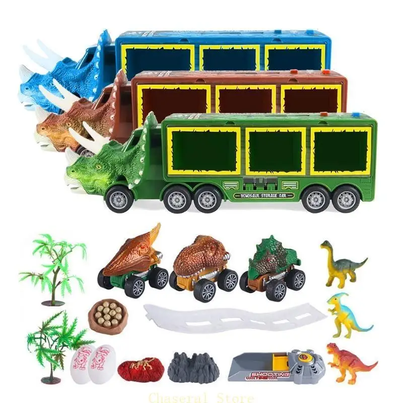 

E7CE Dinosaur Toy Truck with Music Roaring Sound Light Pull Back Car Toy for Baby Boys Girls Novelty Winding Toy