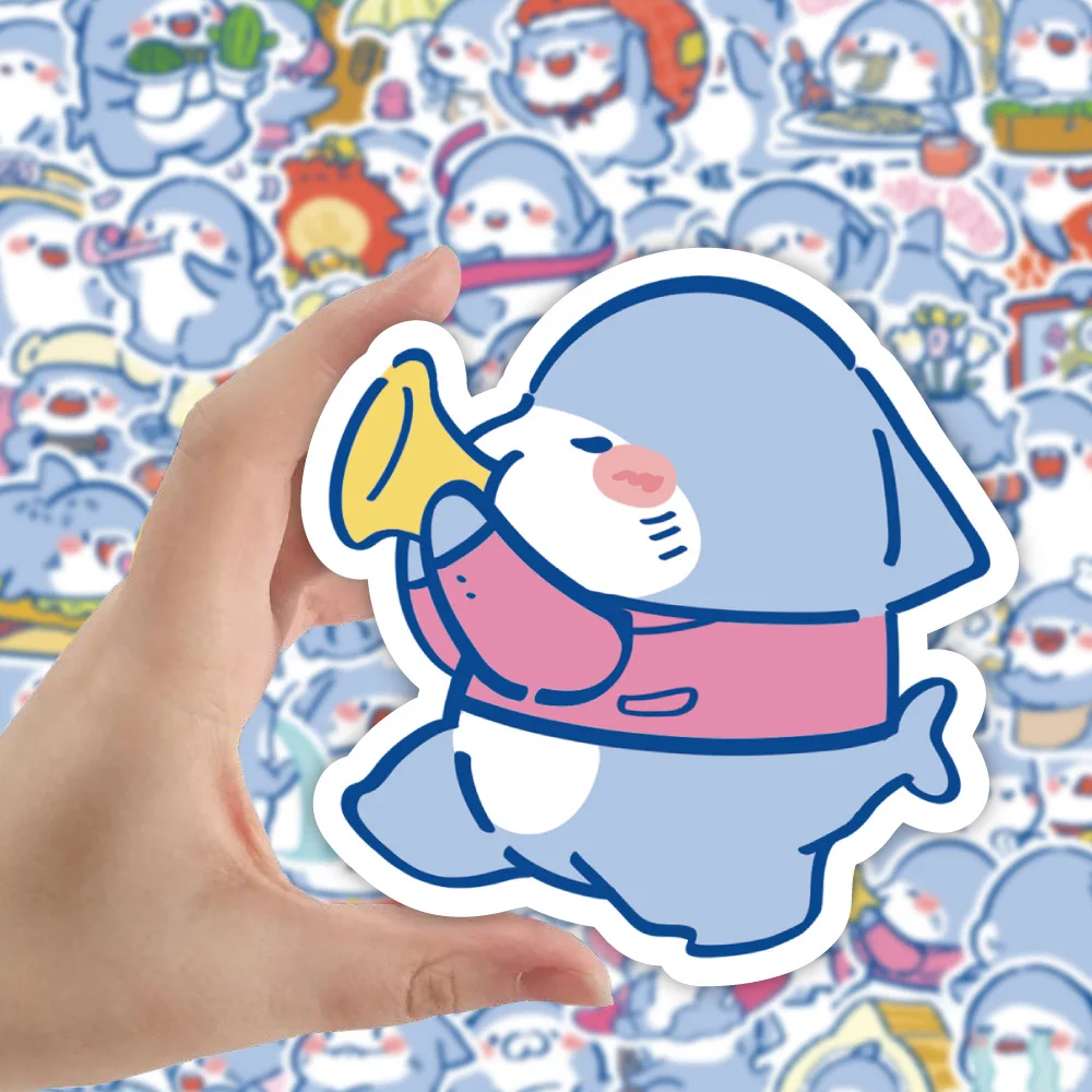 50/100Pcs INS Novelty Cartoon Cute Shark Stickers PVC Waterproof Stickers Decals For Kids Boys Girls Toys Gifts