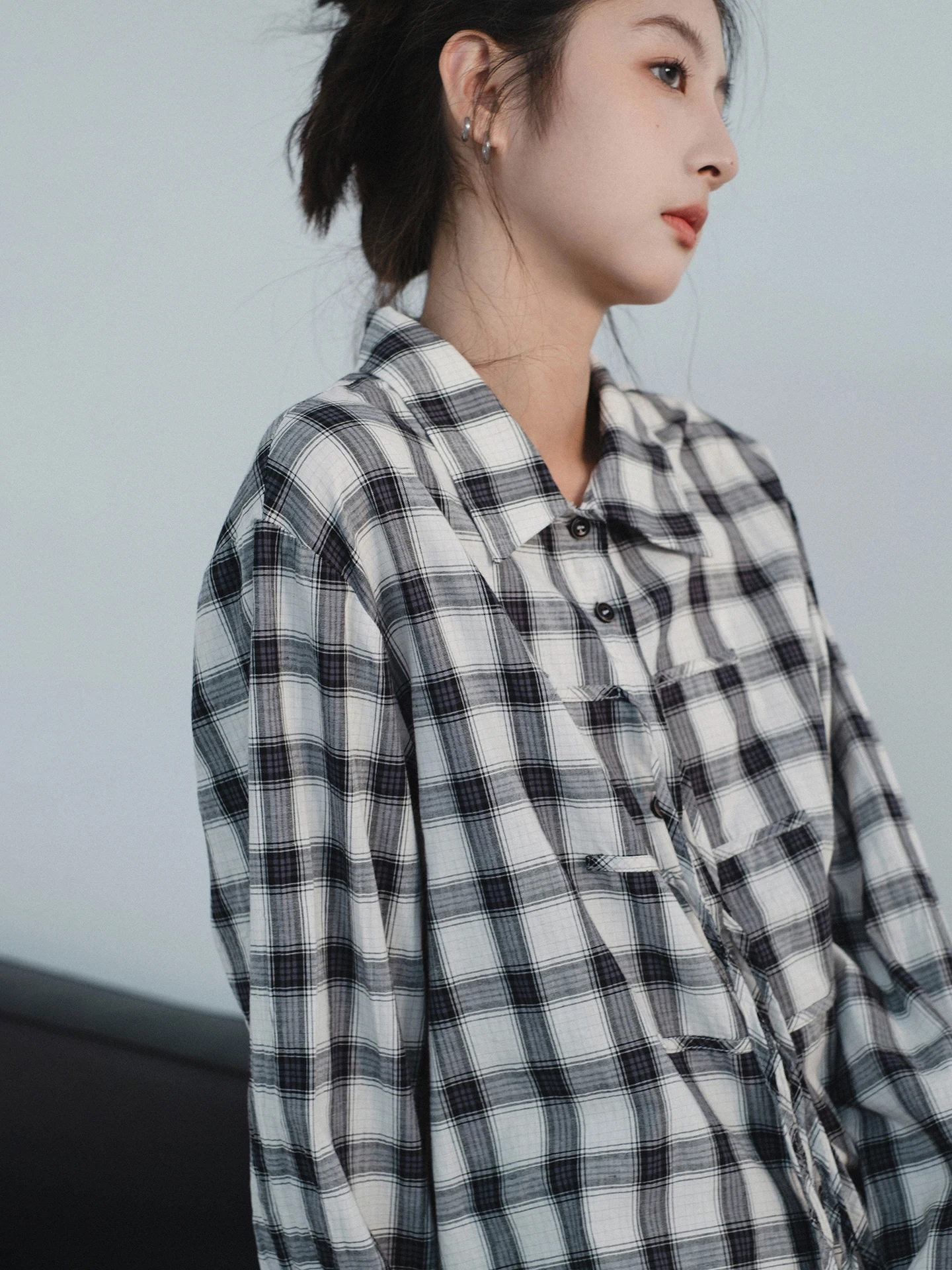 

Classic Plaid Long Sve irt Women's Spring Faion Never Dies Versatile Design Korean Sle Loose Fit Cotton Linen Blend