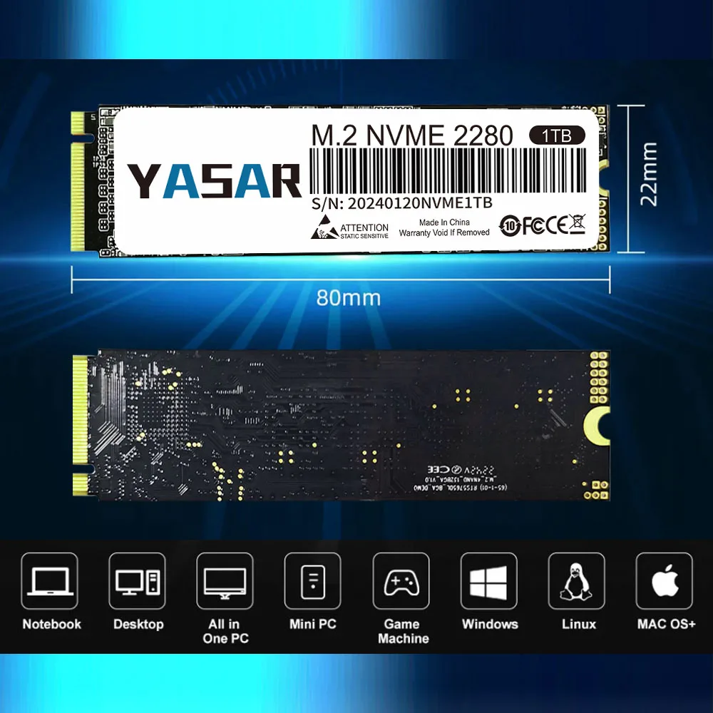 Imagem -04 - Yasar-unidade Interna de Estado Sólido para Desktop e Laptop Ssd M.2 Nvme 128tb 256gb 512gb 1tb 2tb Pcie m2 2280