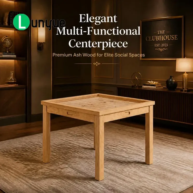 Contemporary Square Ash Multi Function Table Solid Wood Legs 8 Smooth Surfaces For Luxury Hotel VIP Lounge Office Furniture