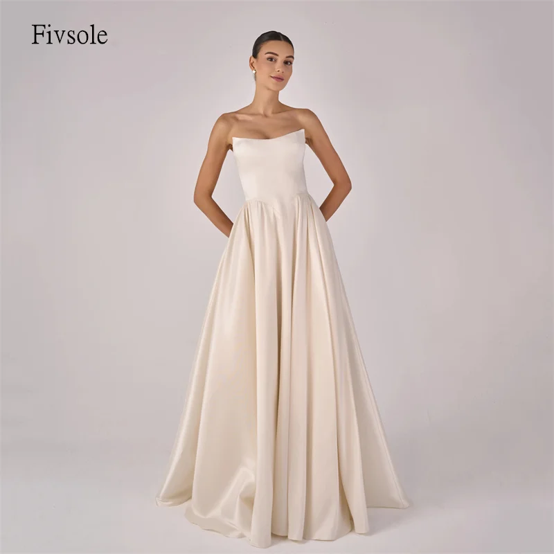 

Fivsole Modern Strapless A Line Wedding Dress Backless Bride Gowns Floor Length Bride Dress vestidos de novia Customized