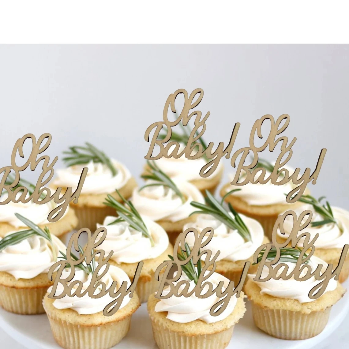 Oh Baby Cupcake Toppers, Oh Baby Wooden Cupcake Toppers, Greenery Baby Shower Decorations, Boho Baby Shower Decorations