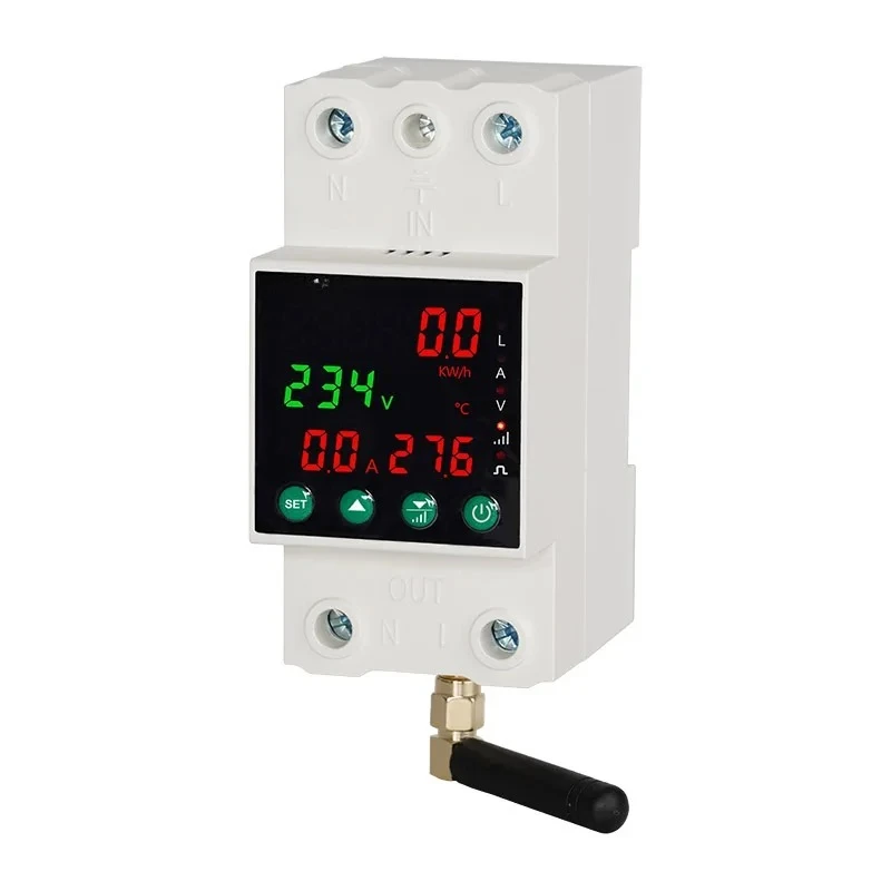 2P Single Phase 63A WiFi Din Rail Protector Auto Reclose Energy Meter Over Under Voltage Leakage Timing Voice Remote Switch