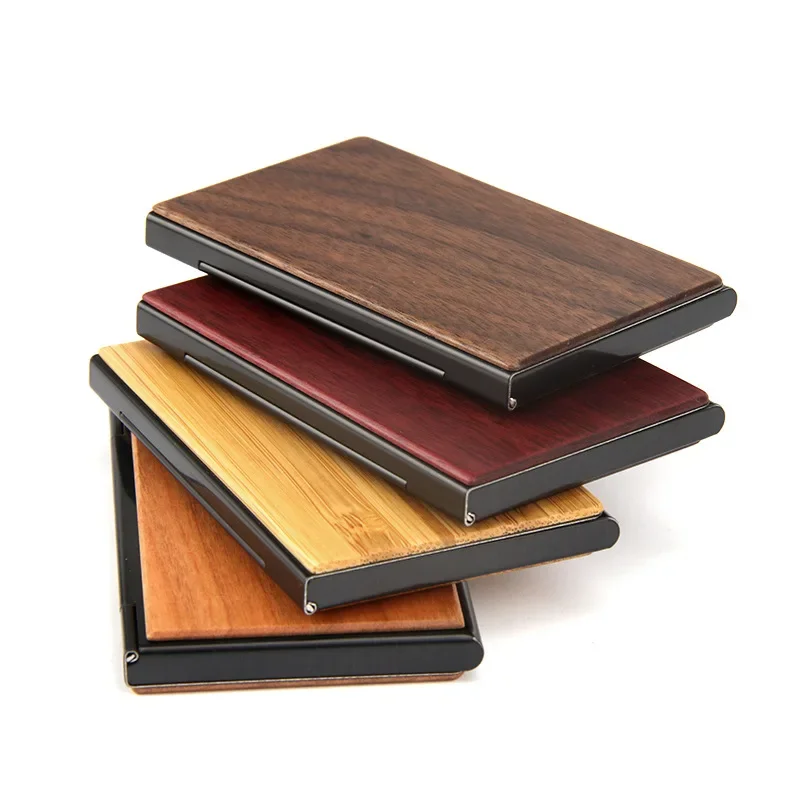 Natural Walnut Wood Business Card Holder Portable Name Card Case Custom Engraved Card Box Office Meeting Business Souvenir Gift