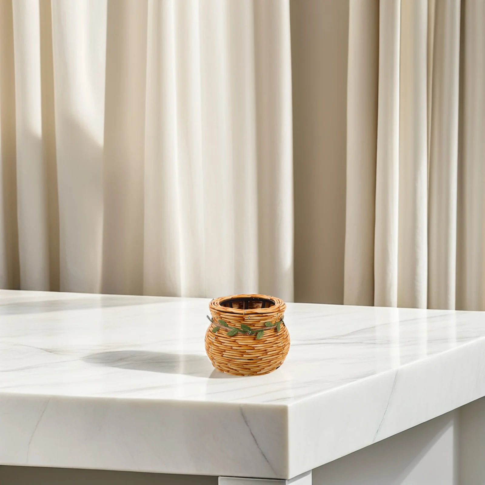 

Handwoven Resin Wood Flower Basket Decorative Desktop Decor Multipurpose Storage Basket Vintage Rattan Planter for Home Office