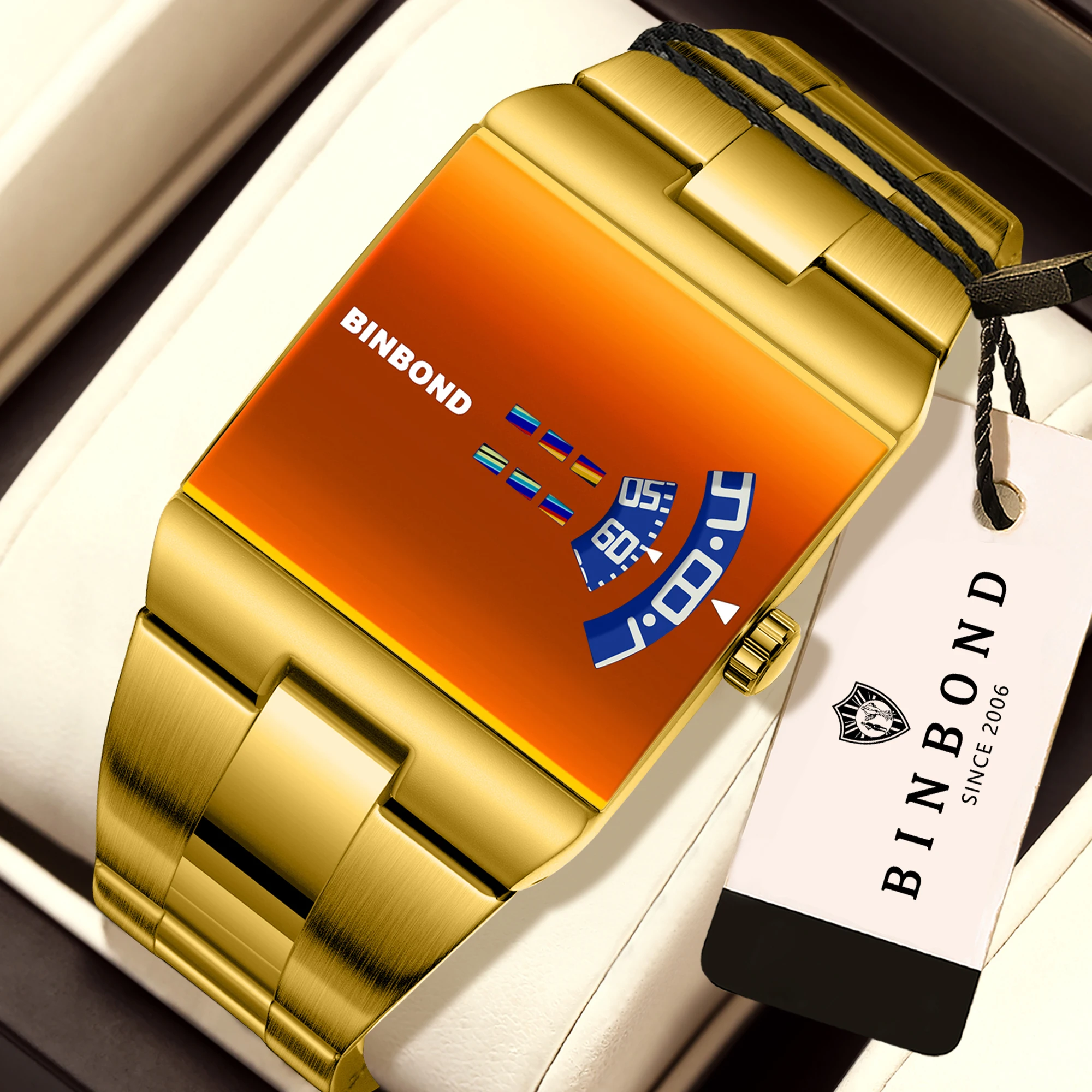 

BINBOND Original Men's Quartz Watch Luxury Waterproof Stainless Steel Strap Luminous Auto Date Sturdy Reloj