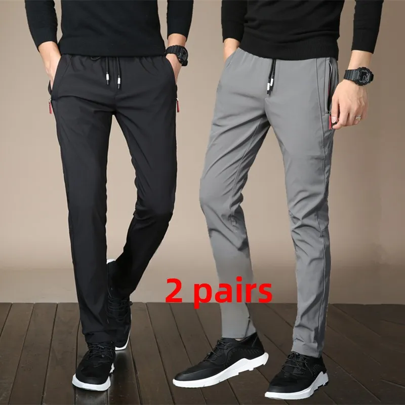 

Slim Fit Men's Casual Pants Spring Summer Trendy Youth Elastic Thin Long Trousers Spring Lightweight Long Pants for Men