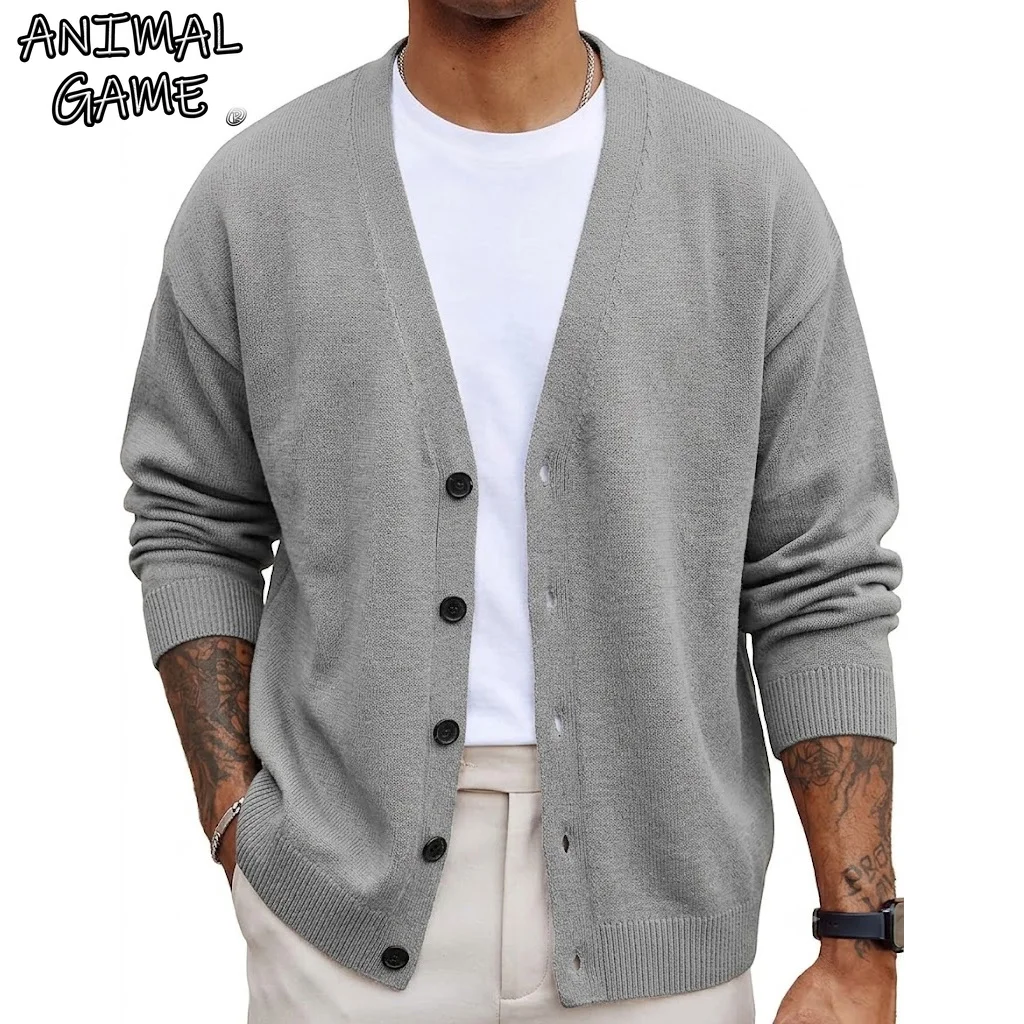 Autumn Men's Long Sleeve Knit Cardigan Sweater Solid Color Button Down Casual Warm Knitted Jacket for Winter Outwear Streetwear