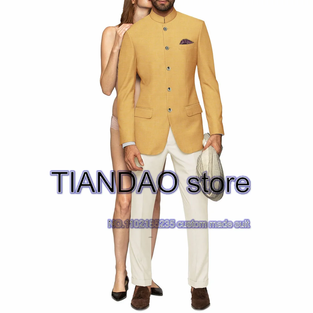 

Men's Suit Vest 2 Piece Wedding Groom Tuxedo Solid Color Stand Collar Blazer Pants Male Jacket Set conjuntos de chaqueta