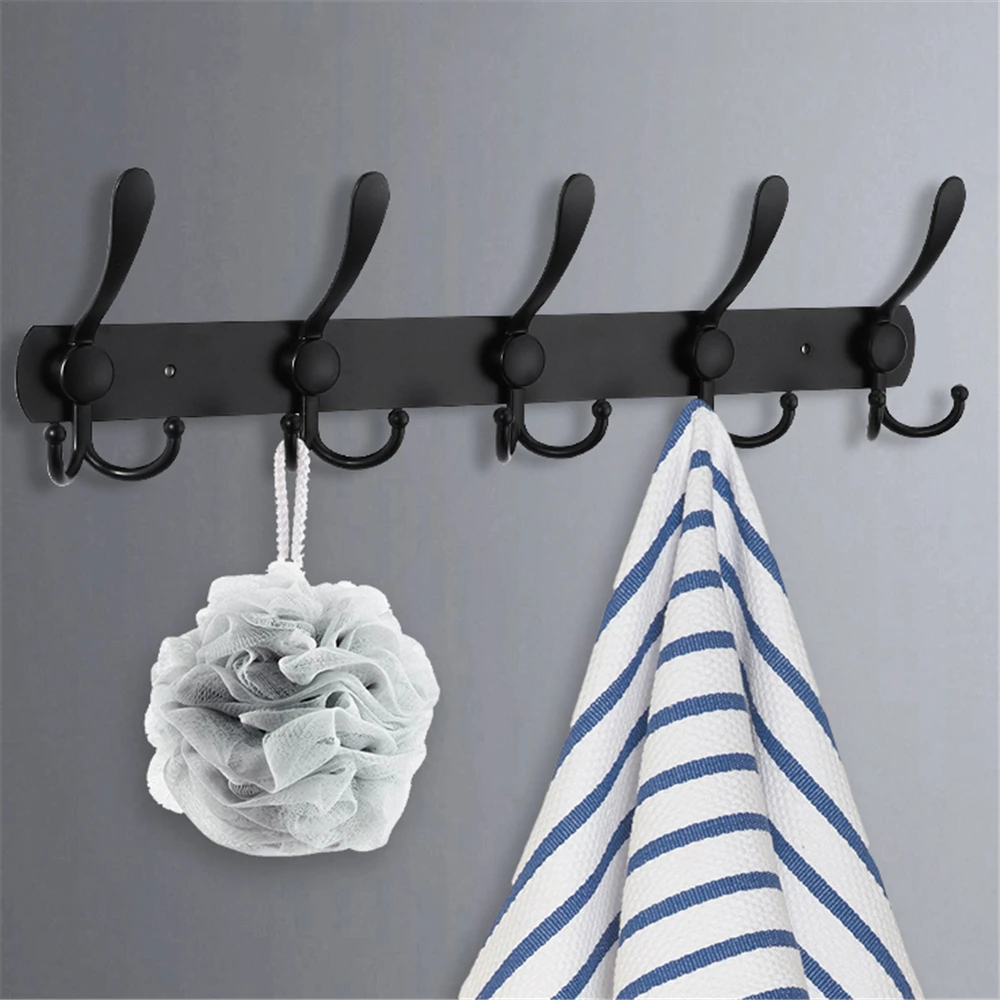 Nordic Wall Hook Stainless Steel Black Robe Hook Bathroom Hooks Clothes Hanger Kitchen Double Row Hook Coat Hooks Decorative