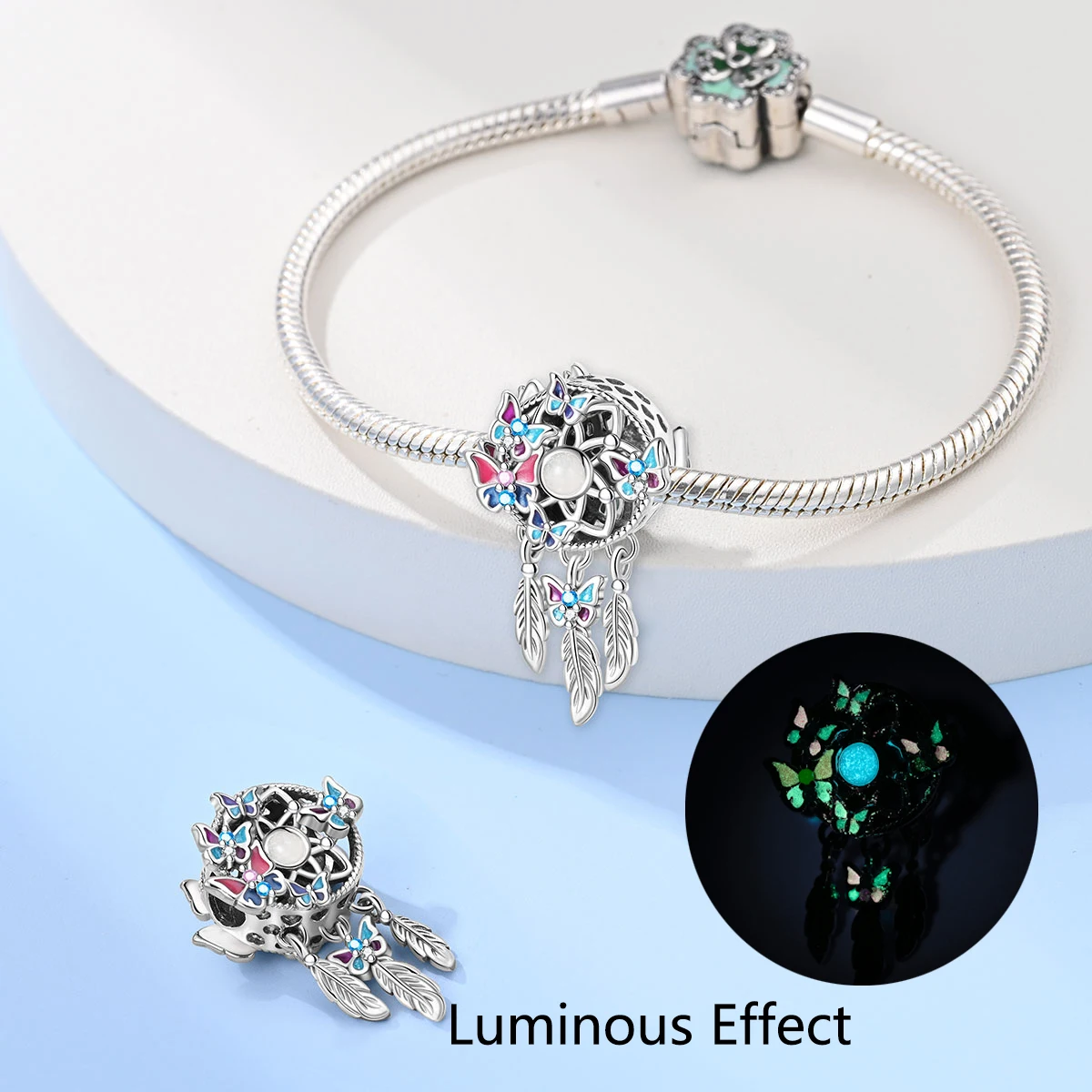 925 Sterling Silver Glow In The Dark Spiritual Dreamcatcher Charms Fit For Bracelet Necklace Diy Jewelry Making Gift For Women