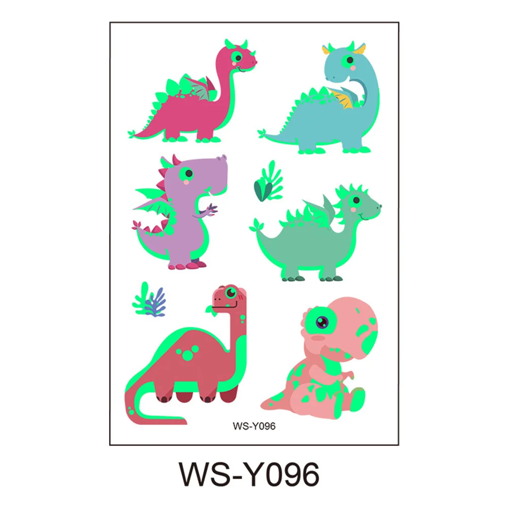 1 Stuks Populaire Dinosaurus Lichtgevende Verf Tattoo Sticker Kids Cartoon Tyrannosaurus Waterdichte Tijdelijke Fluorescerende Gloed