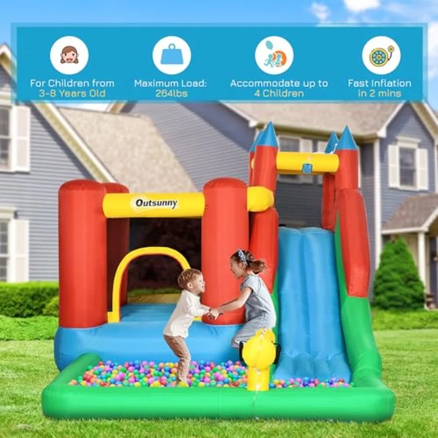Toboggan gonflable 6 en 1 pour enfants, maison de rebond avec piscine, canon à eau, mur d'escalade, gonfleur inclus, château de saut pour enfants B