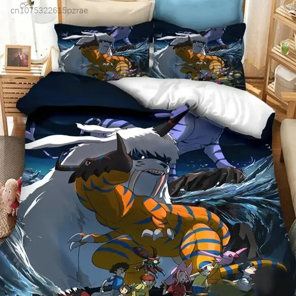 Anime Digimon Adventure Bedding Set Boys Girls Twin Queen Size Duvet Cover Pillowcase Bed Kids Adult Fashion Home Textileextile