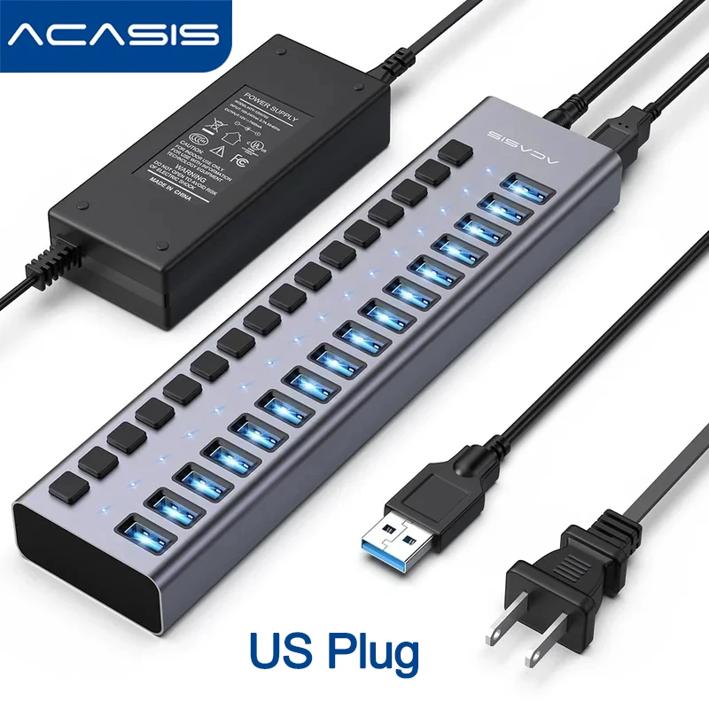 Acasis 10 Gbit/s USB 3.1 Hub 16 Ports Splitter Aluminium Powered USB Hub für PC Laptop MacBook Pro Steam Deck Datenübertragung Aufladen 5
