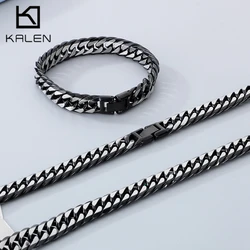 High Quality 12mm Wide Cuban Chain Bracelet Necklace for Men Creative Stainless Steel Two Tone Figaro Bracelet Men's Charm Gift