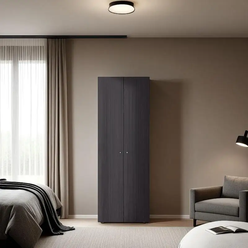 2-Door Tall Wardrobe Cabinet with 4 Shelves, Vertical Storage, 66.9