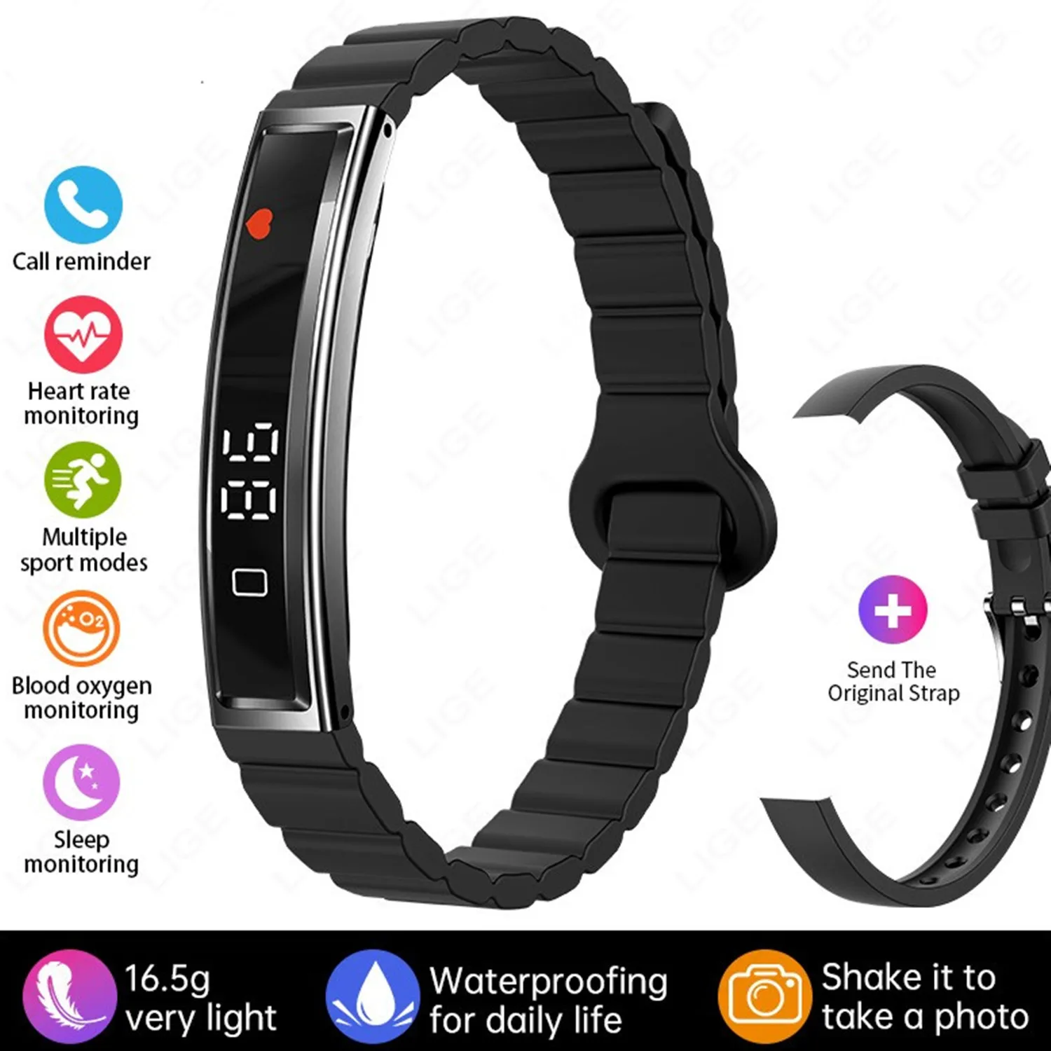 Ultra Narrow Screen Smart Bracelet Heart Rate Blood Oxygen Health Monitoring Sports Waterproof Bluetooth Watch Fashion Wristband
