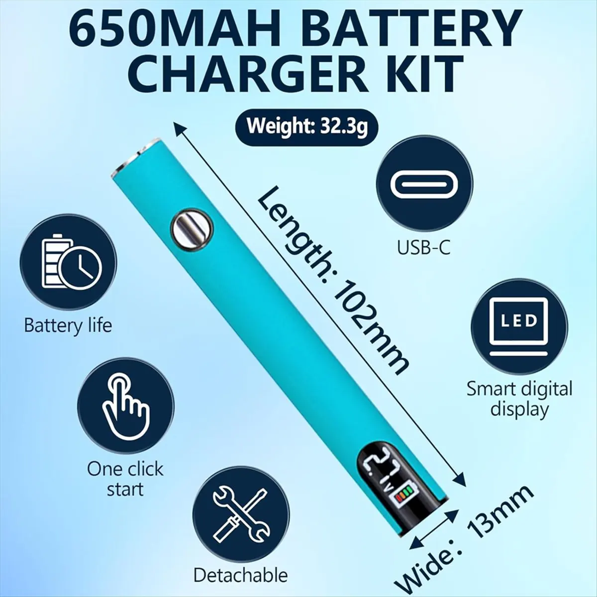 قلم عربة بطارية بخيط 510، قلم لحام لاسلكي قابل لإعادة الشحن 650 مللي أمبير في الساعة مع شاشة رقمية LED ودرجة حرارة قابلة للتعديل أ #3