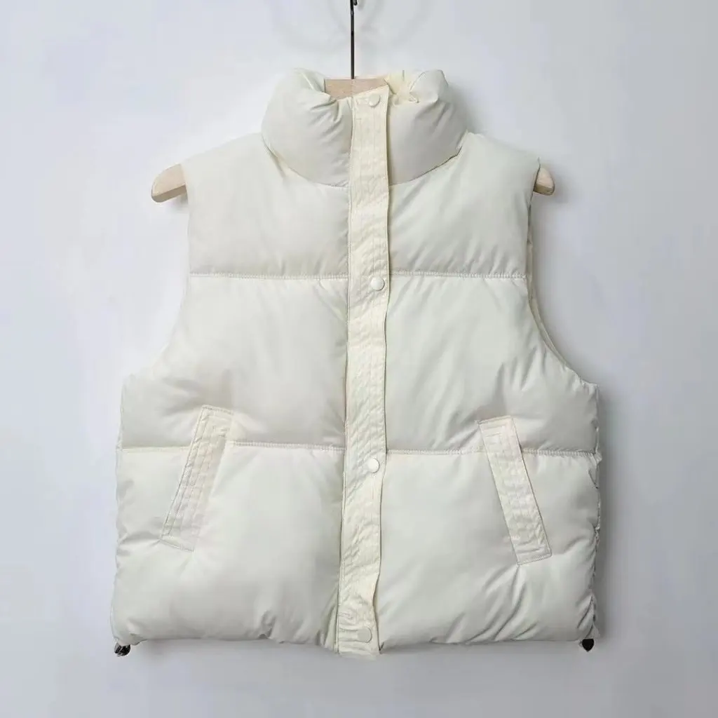 

Women's Short Solid Color Cotton Vest Jacket Korean Style Vertical Collar Loose Sleeveless Waistcoat Trendy Horse Clip for