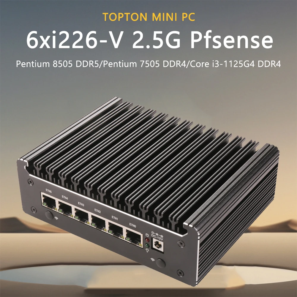 Mini Desktop Computer Industrial Fanless Mini Computers N100 Pentium Gold 7505 Micro Firewall Appliance 6*2.5Gbe i226 LAN Ports