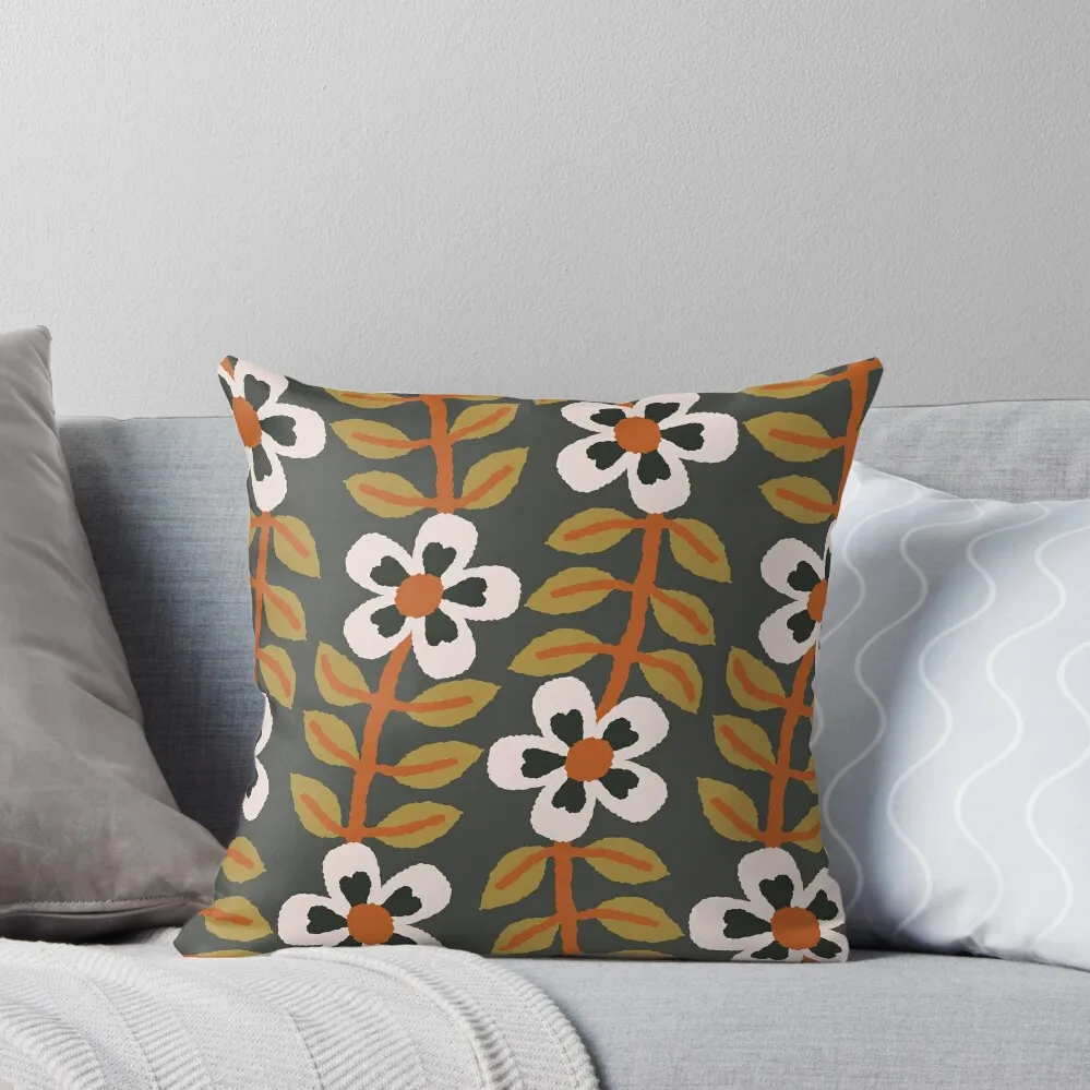 Simplistic Modern minimalist floral vine in burnt orange, charcoal grey and olive green Throw Pillow Christmas Pillows Pillow