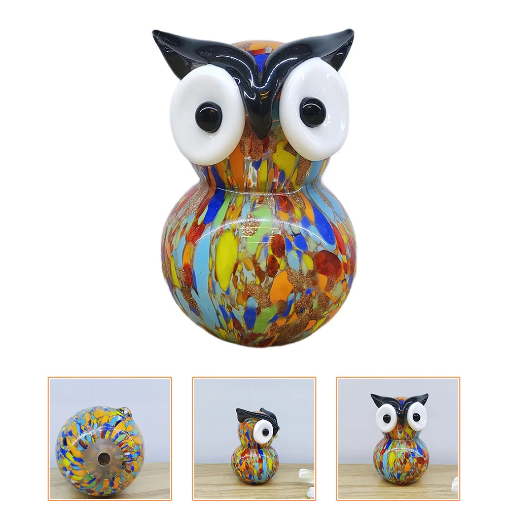 

Colorful Hollow Glass Owl Statue Ornament Desktop Decor for Living Room Home Office Bookshelf Table Nightstand Display Craft