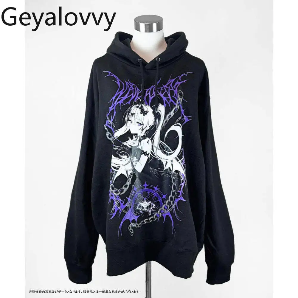 

2D субкультура из чистого хлопка, японская милая крутая футболка с длинными рукавами Y2K, новые универсальные студенческие повседневные топы с капюшоном и принтом в стиле хип-хоп