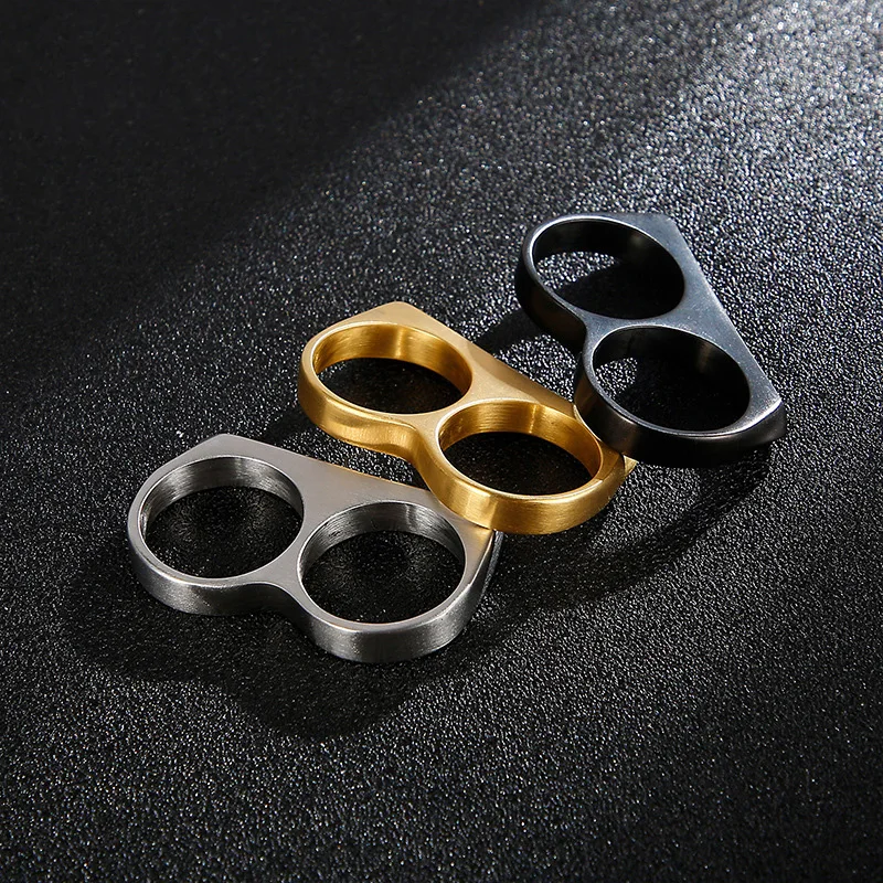 Anello da uomo Hiphop Moda Nero Oro Argento Colore Doppio dito Ottone Knuckles Anelli Gioielli Regali